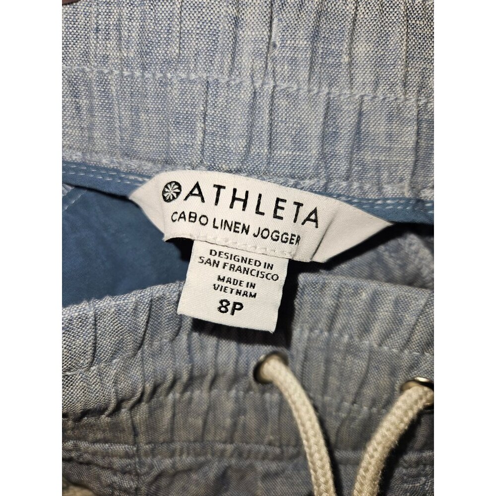 Athleta Blue Cabo Linen Joggers Athleisure Loungewear Women Size 8 PETITE - Picture 7 of 9
